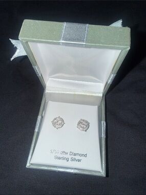 Macy's Sterling Silver Diamond Halo Stud Earrings - White